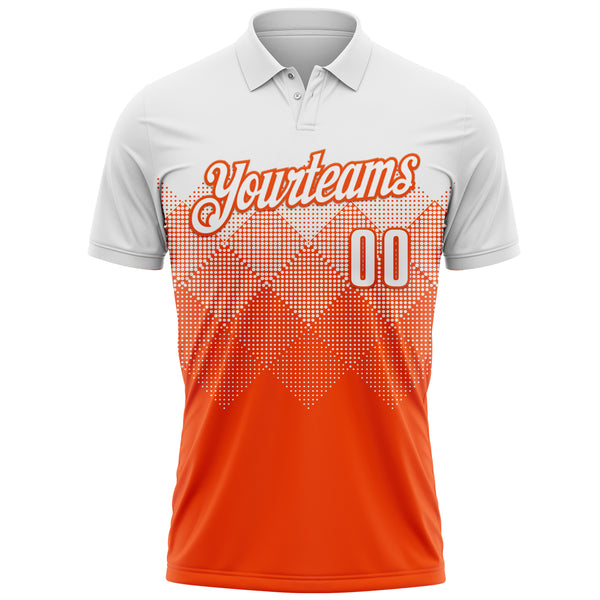 Custom White Orange 3D Pattern Design Gradient Square Shape Performance Polo Shirt