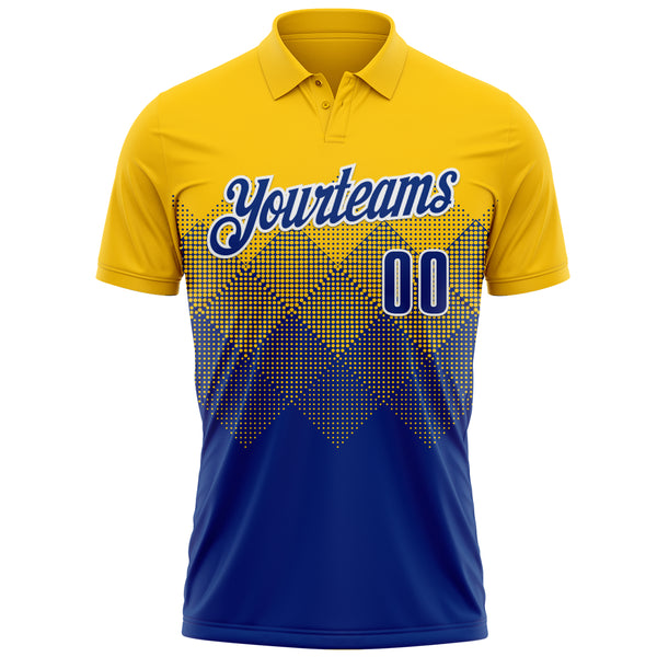 Custom Yellow Royal-White 3D Pattern Design Gradient Square Shape Performance Polo Shirt