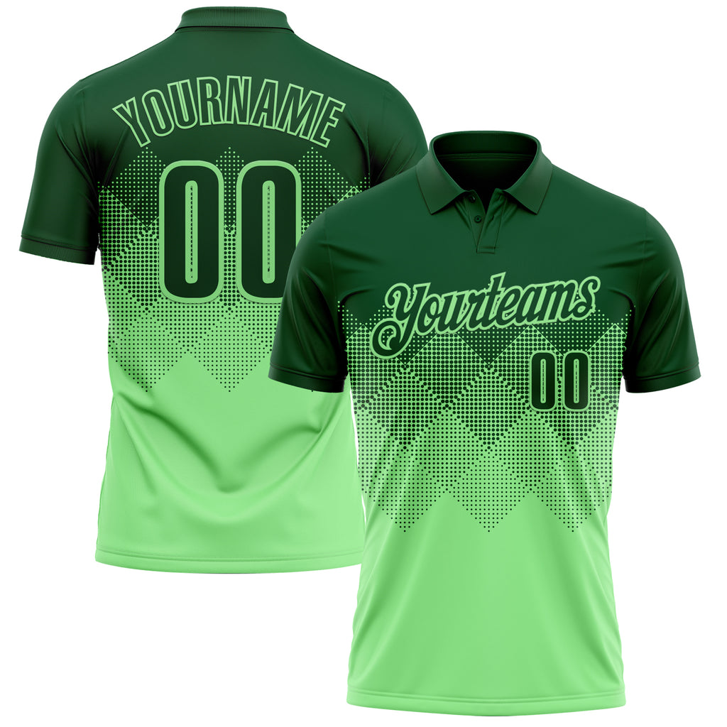 Custom Green Pea Green 3D Pattern Design Gradient Square Shape Performance Polo Shirt