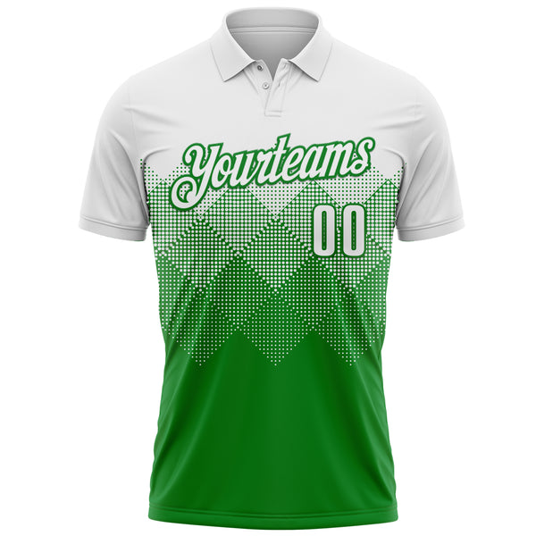 Custom White Grass Green 3D Pattern Design Gradient Square Shape Performance Polo Shirt