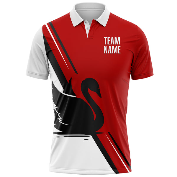 Custom Red White-Black 3D Pattern Design Animal Swan Performance Polo Shirt