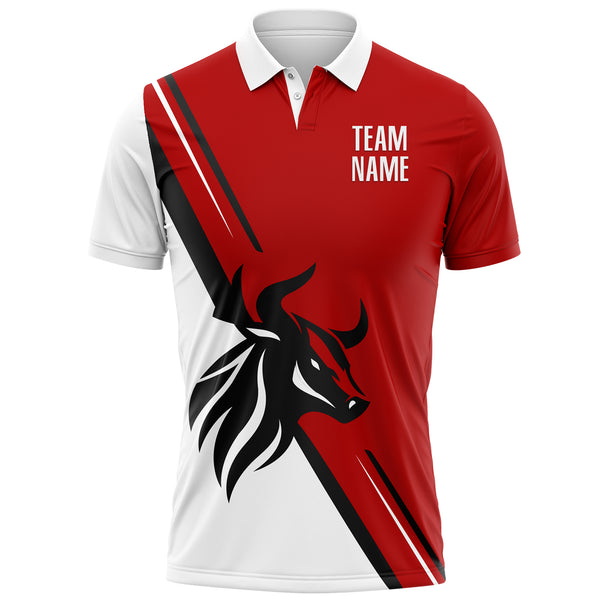 Custom Red White-Black 3D Pattern Design Animal Bull Performance Polo Shirt