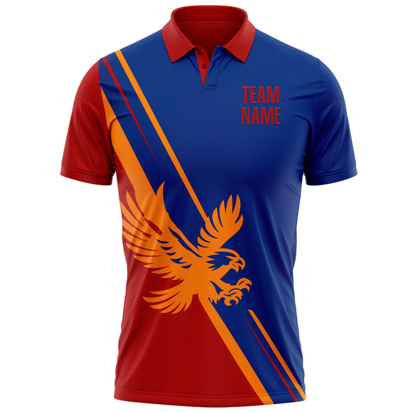 Custom Royal Red-Bay Orange 3D Pattern Design Animal Eagle Performance Polo Shirt