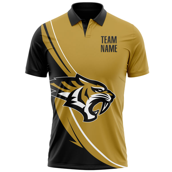 Custom Old Gold Black-White 3D Pattern Design Animal Tiger Performance Polo Shirt