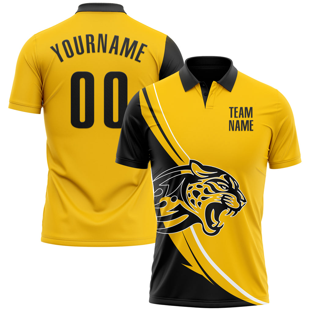 Custom Yellow Black-White 3D Pattern Design Animal Leopard Performance Polo Shirt