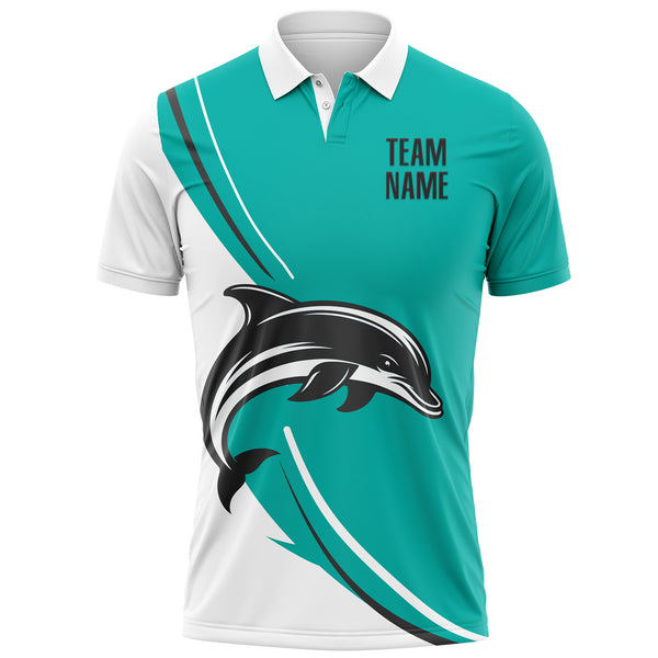 Custom Aqua Black-White 3D Pattern Design Animal Dolphin Performance Polo Shirt