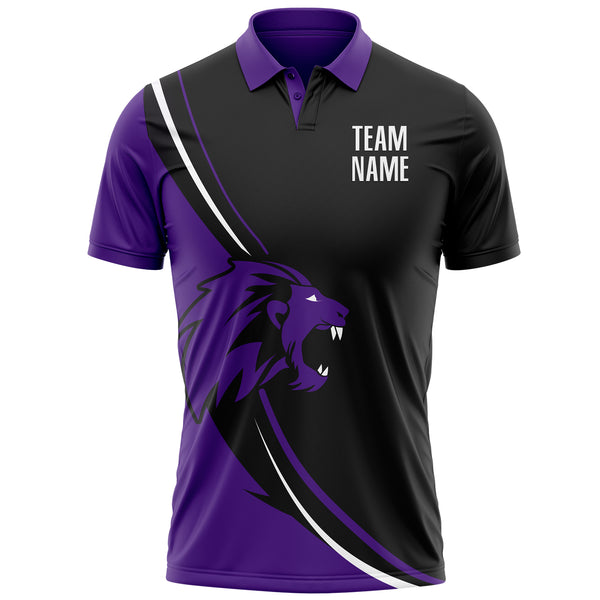 Custom Black White-Purple 3D Pattern Design Animal Lion Performance Polo Shirt