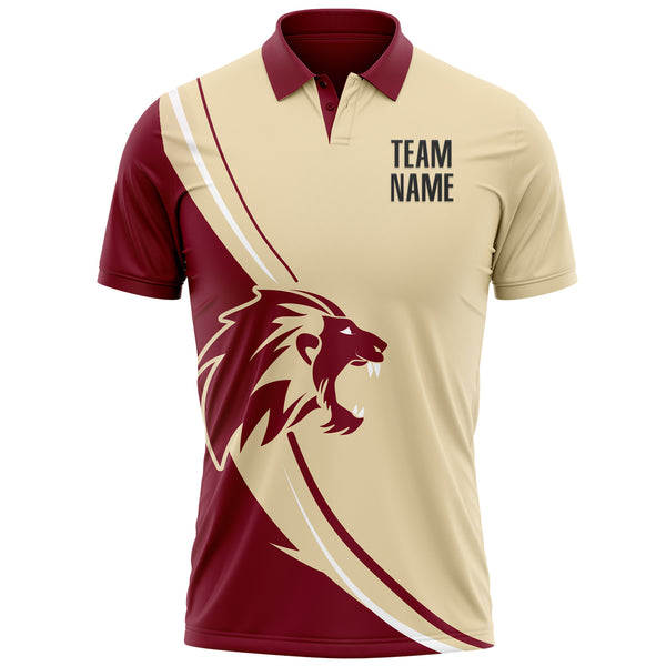 Custom Cream Black-Crimson 3D Pattern Design Animal Lion Performance Polo Shirt