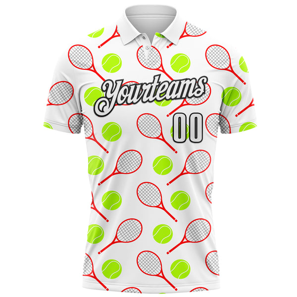 Custom White Black 3D Tennis Performance Polo Shirt