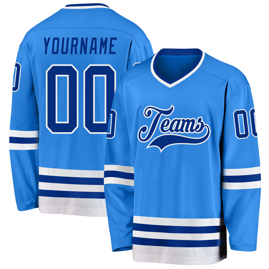 Custom Powder Blue Royal-White Hockey Jersey