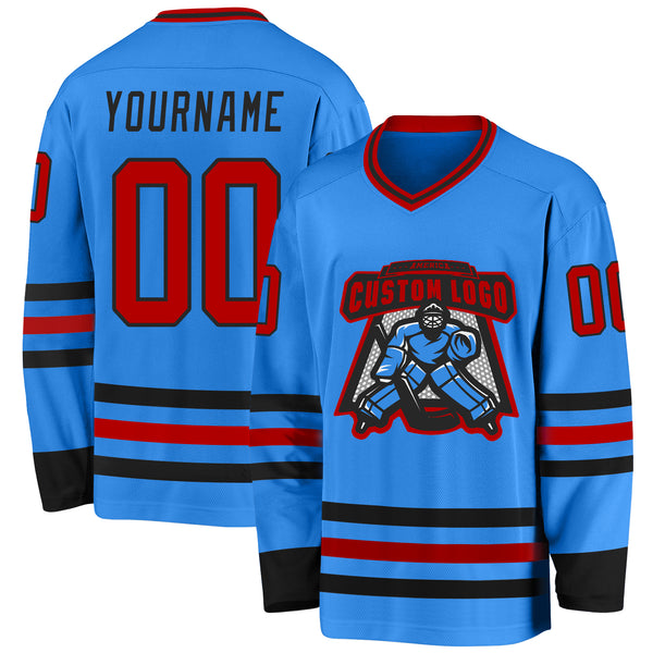 Custom Powder Blue Red-Black Hockey Jersey