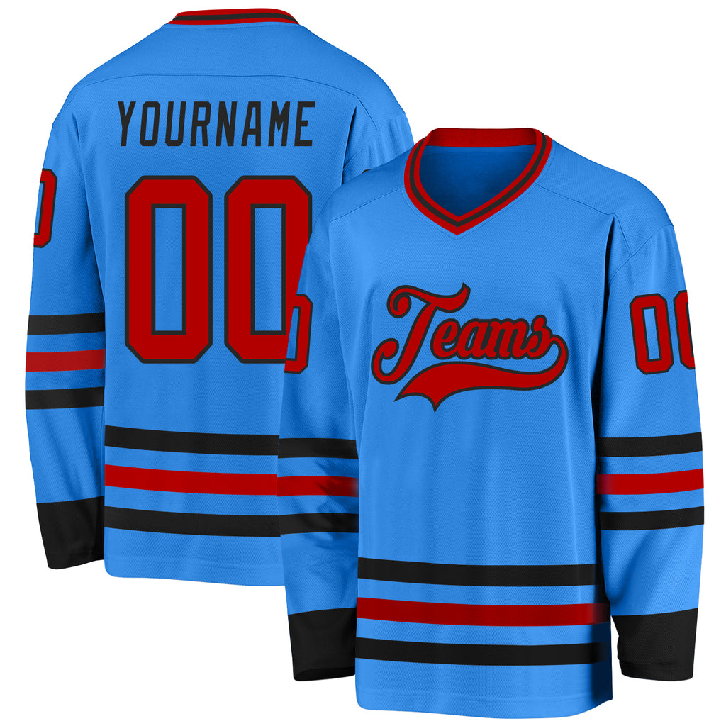 Custom Powder Blue Red-Black Hockey Jersey