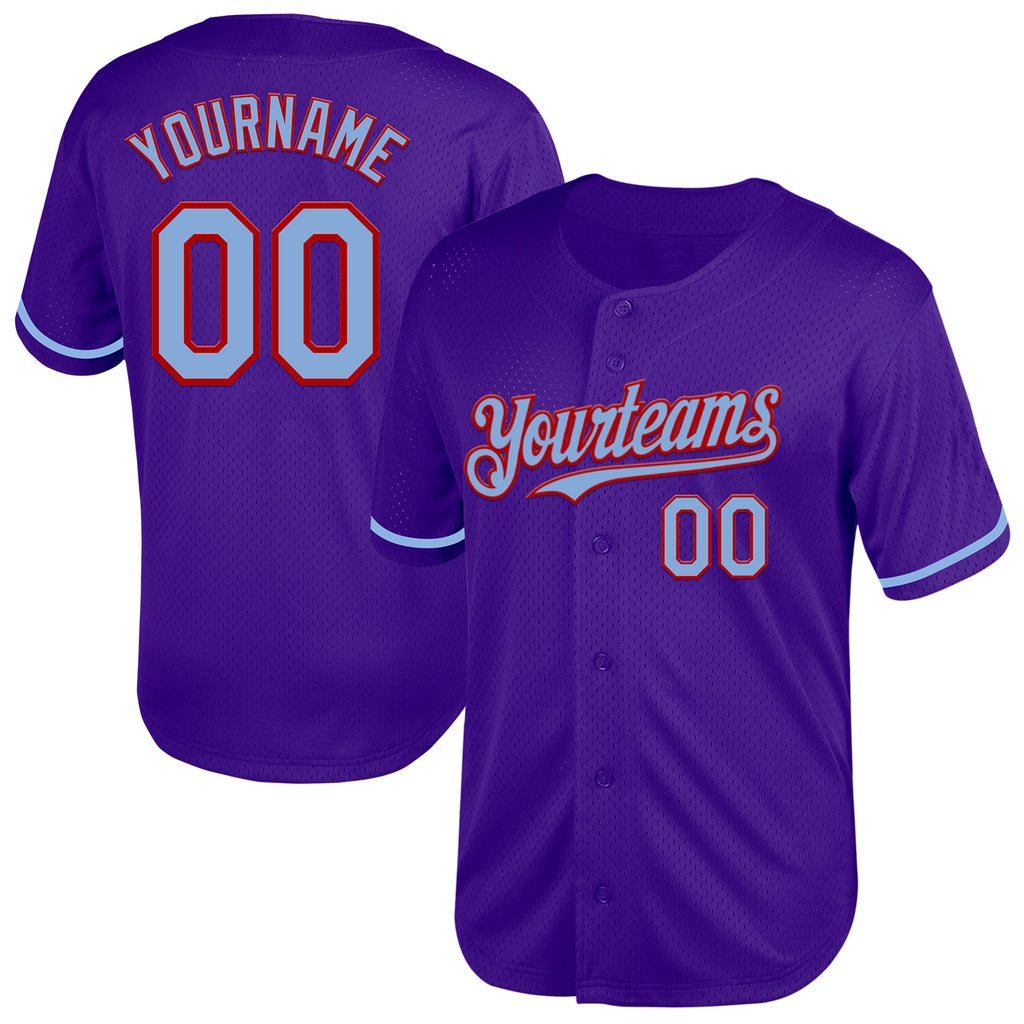 Custom Purple Light Blue-Red Mesh Authentic Throwback Baseball Jersey