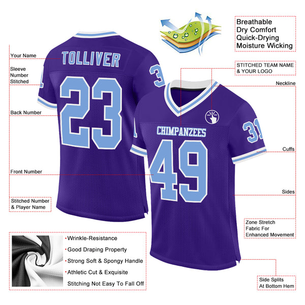 Custom Purple Light Blue-White Mesh Authentic Throwback Football Jersey