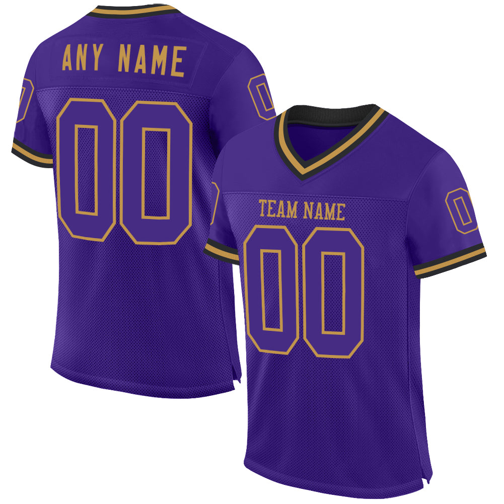 Custom Purple Old Gold-Black Mesh Authentic Throwback Football Jersey