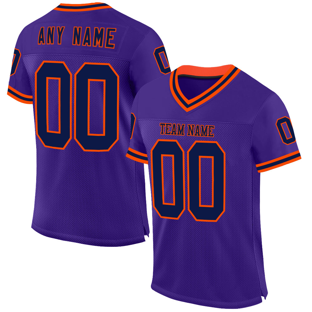 Custom Purple Navy-Orange Mesh Authentic Throwback Football Jersey