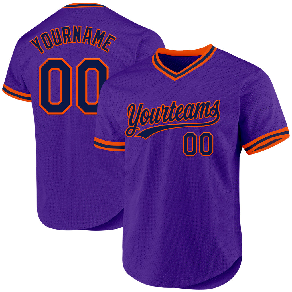 Custom Purple Navy-Orange Authentic Throwback Baseball Jersey