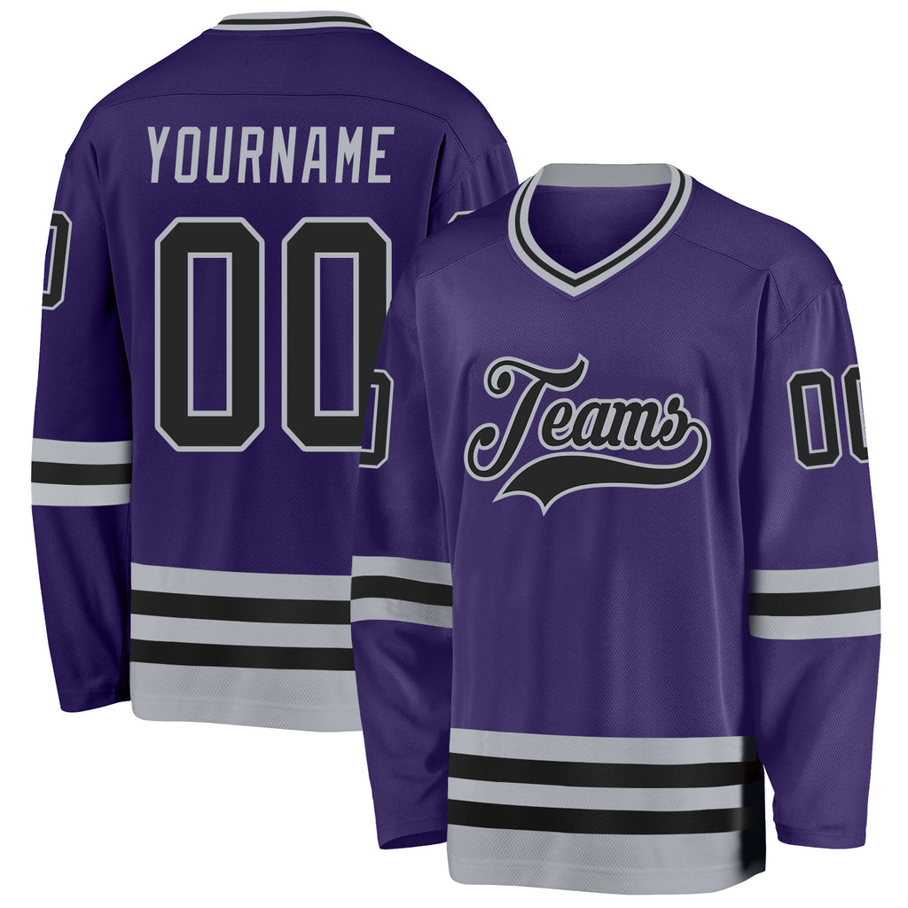 Custom Purple Black-Gray Hockey Jersey