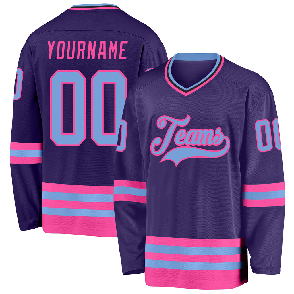 Custom Purple Light Blue Pink-Black Hockey Jersey