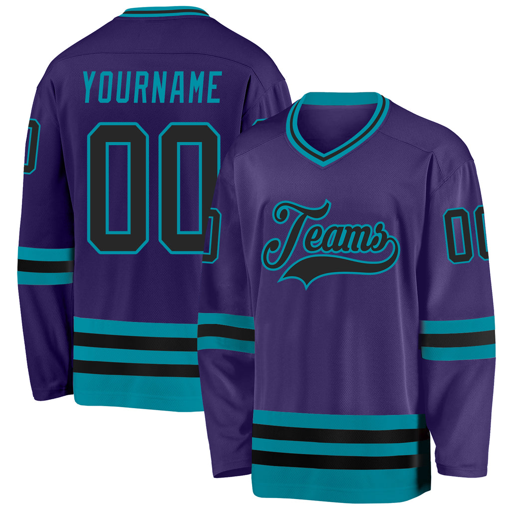 Custom Purple Black-Teal Hockey Jersey