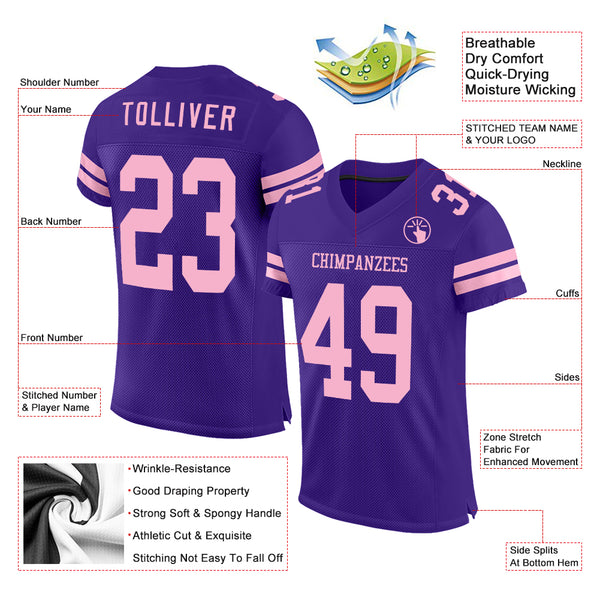 Custom Purple Light Pink Mesh Authentic Football Jersey