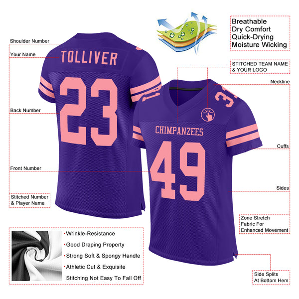 Custom Purple Medium Pink Mesh Authentic Football Jersey