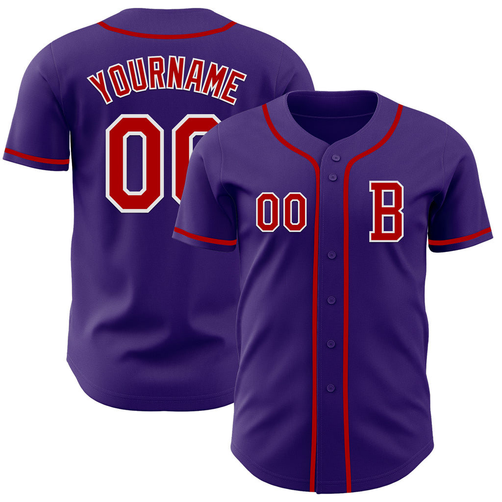 Custom Purple Red-White Authentic Baseball Jersey