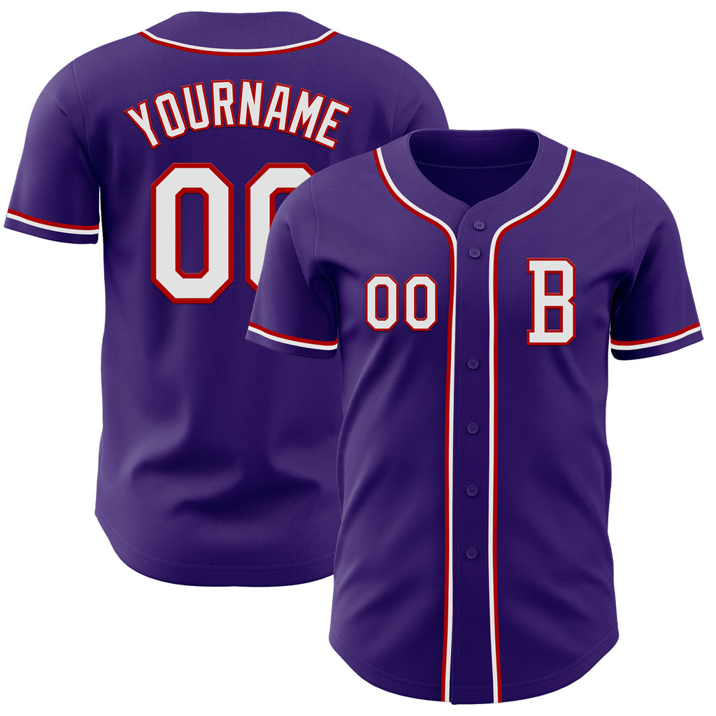 Custom Purple White-Red Authentic Baseball Jersey