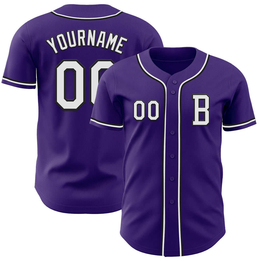 Custom Purple White-Black Authentic Baseball Jersey