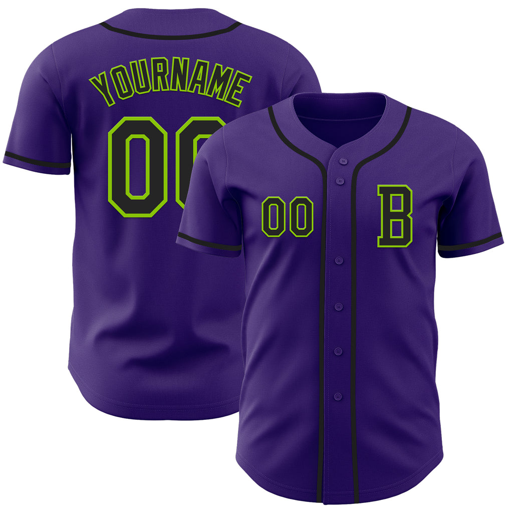 Custom Purple Black-Neon Green Authentic Baseball Jersey