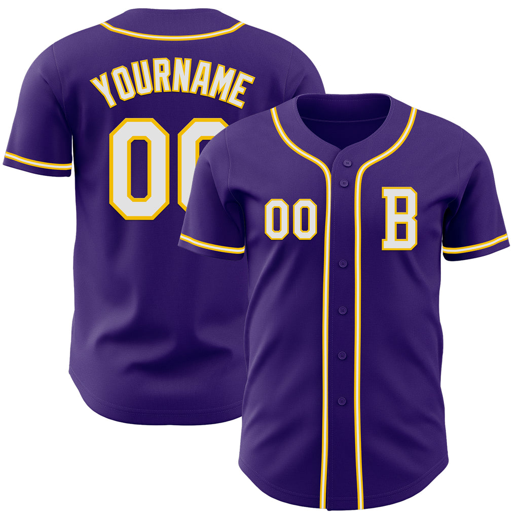 Custom Purple White-Yellow Authentic Baseball Jersey