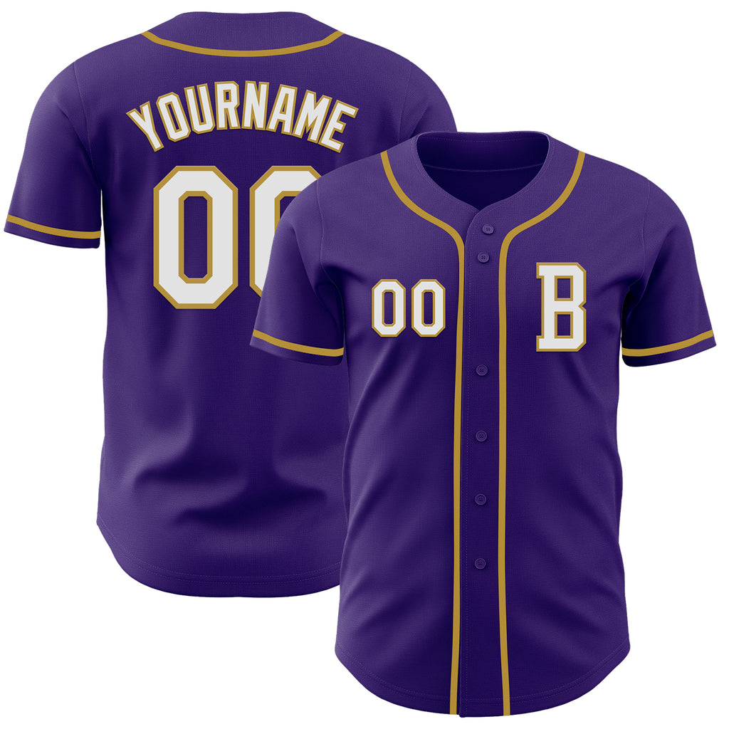 Custom Purple White-Old Gold Authentic Baseball Jersey