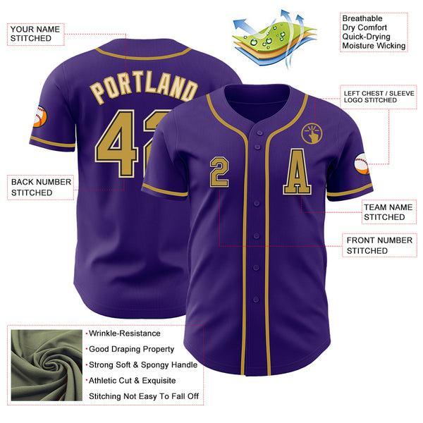 Custom Purple Old Gold Black-Cream Authentic Baseball Jersey