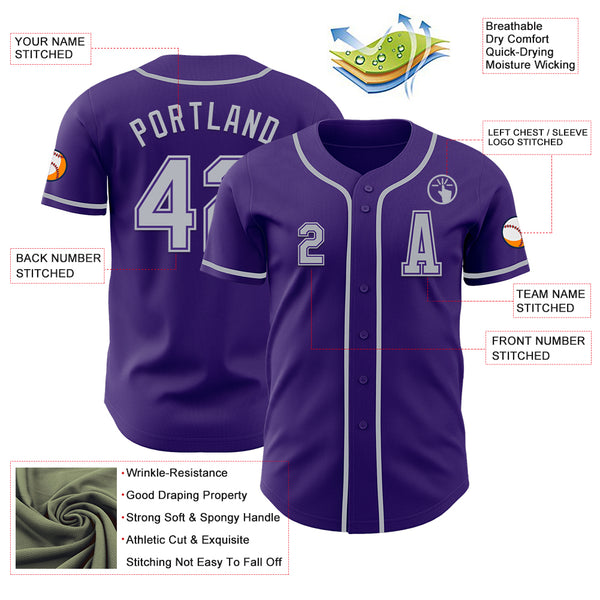 Custom Purple Gray Authentic Baseball Jersey