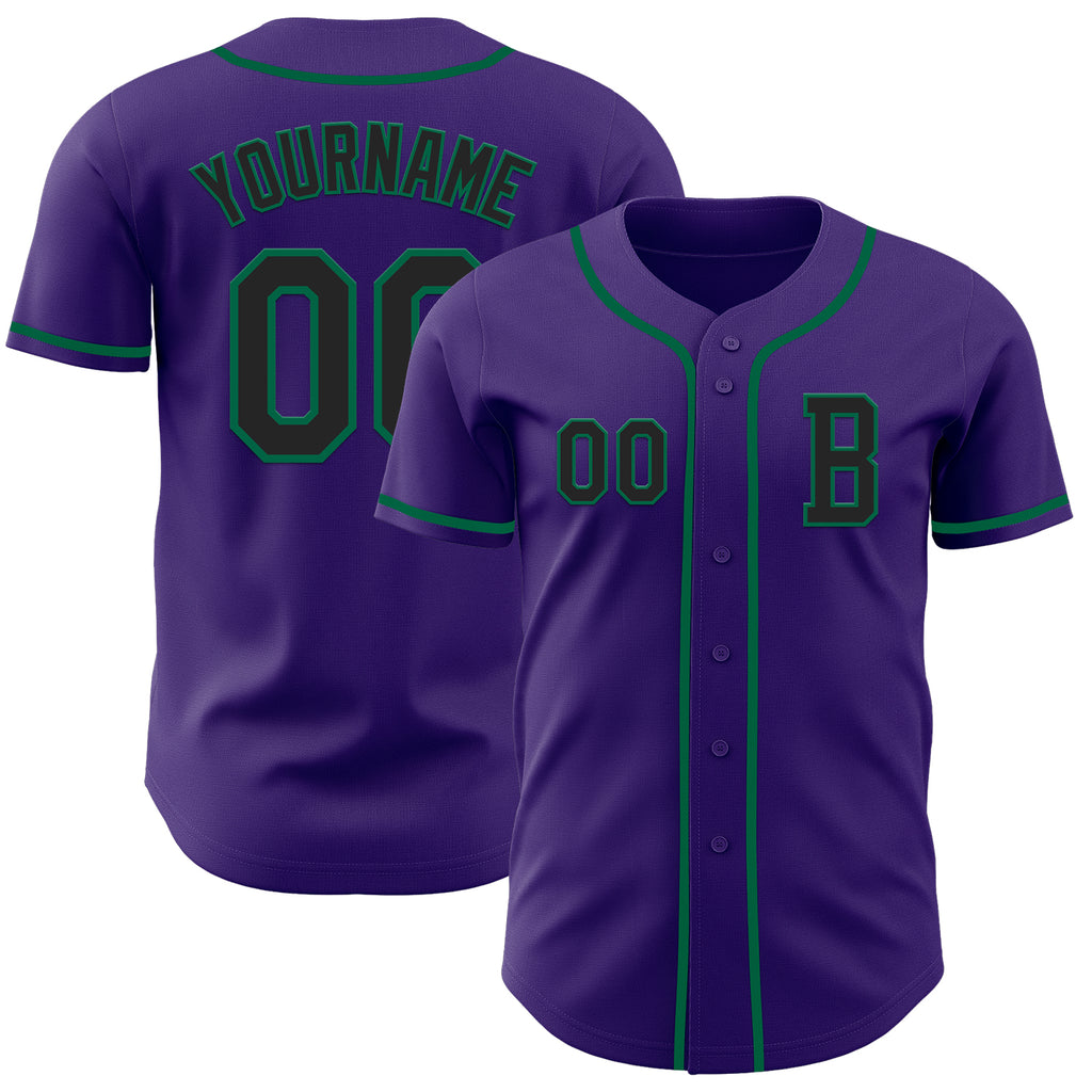 Custom Purple Black-Kelly Green Authentic Baseball Jersey