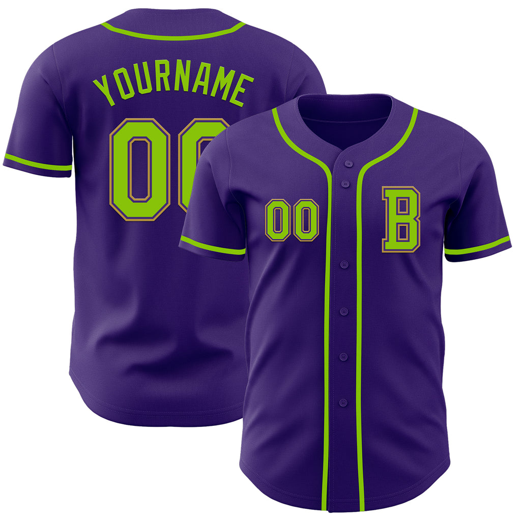 Custom Purple Neon Green-Old Gold Authentic Baseball Jersey