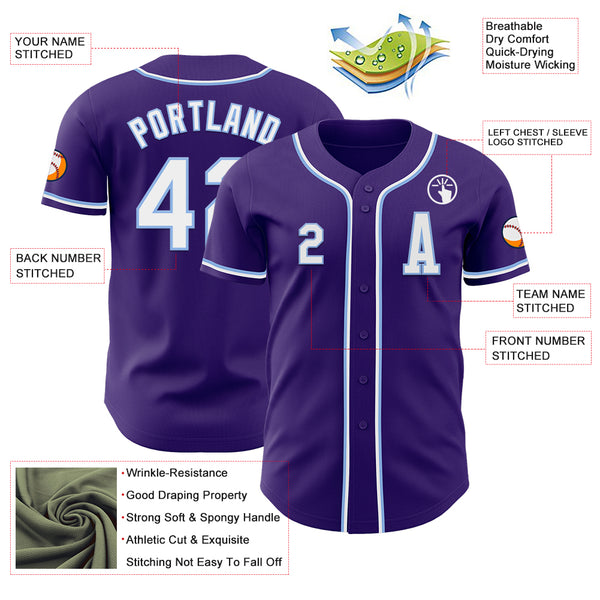 Custom Purple White-Light Blue Authentic Baseball Jersey