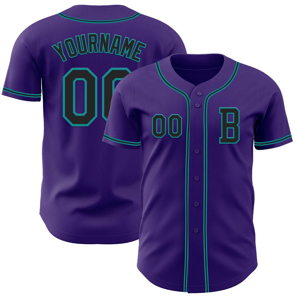 Custom Purple Black-Teal Authentic Baseball Jersey