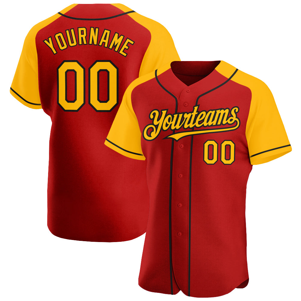 Custom Red Gold-Black Authentic Raglan Sleeves Baseball Jersey Fast  Shipping – FiitgCustom