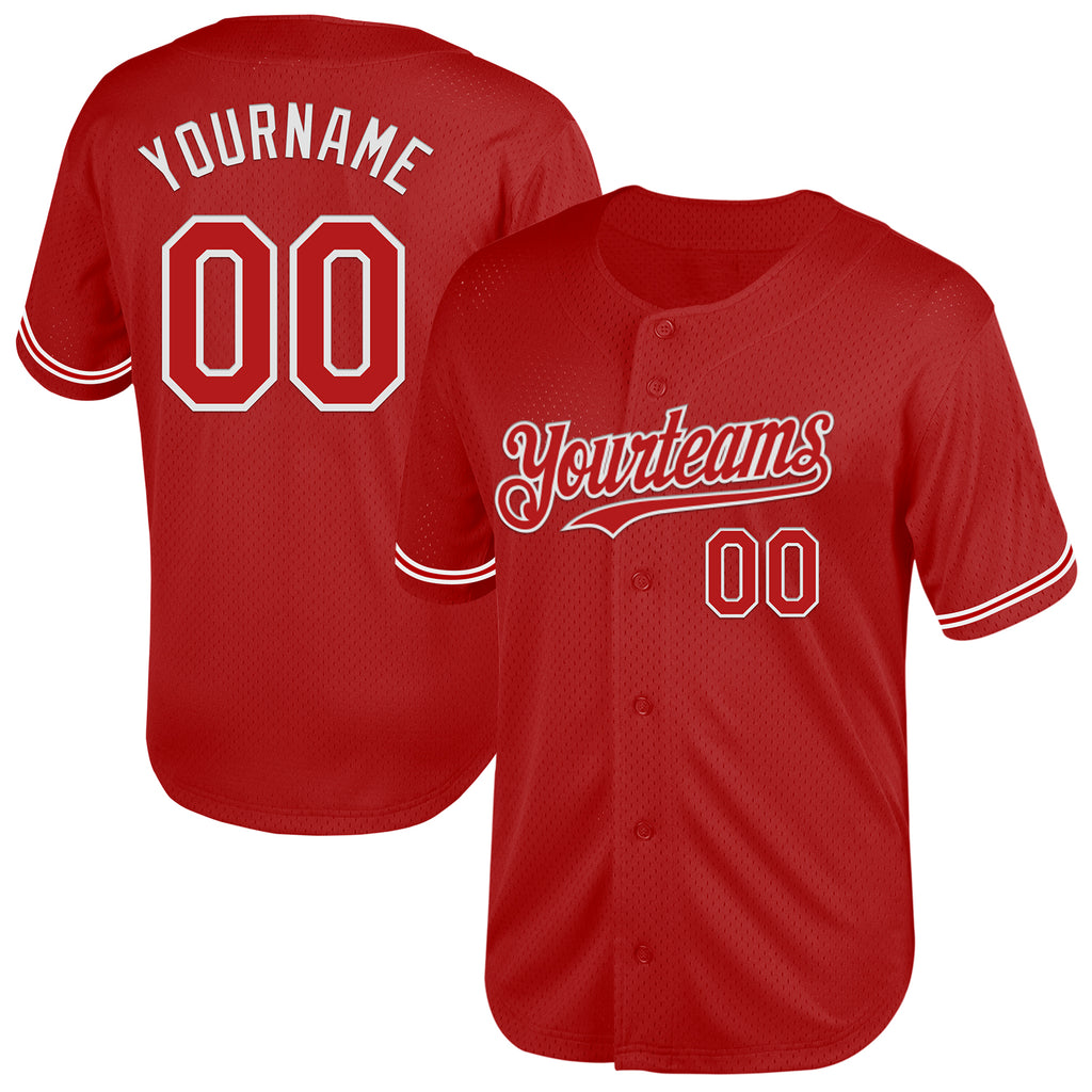 Custom Red White Mesh Authentic Throwback Baseball Jersey