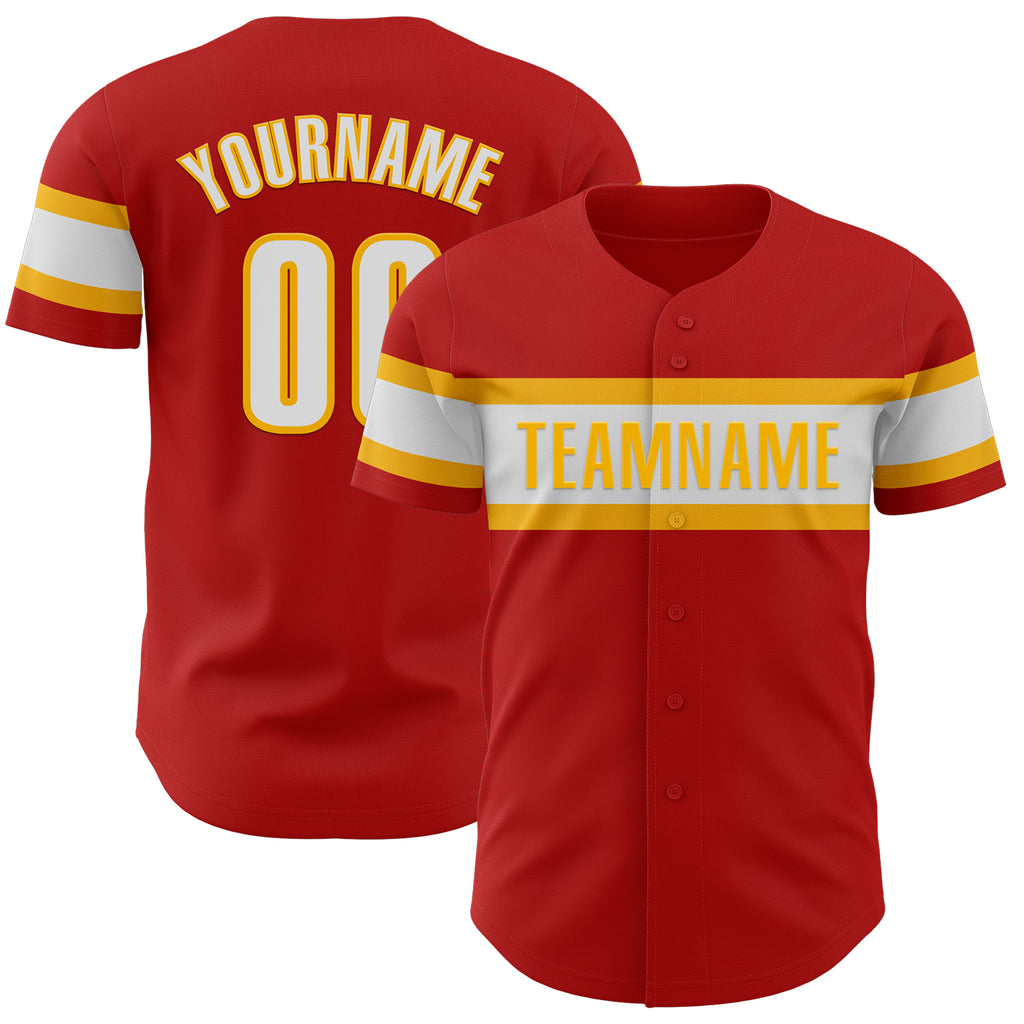 Custom Red White-Gold Authentic Baseball Jersey