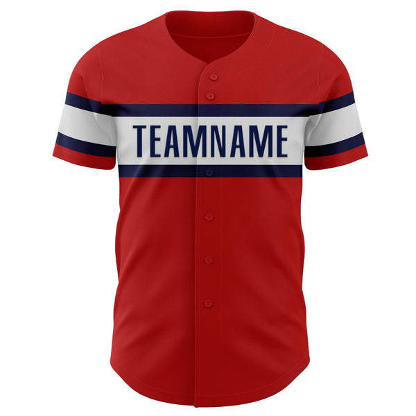 Custom Red Black-Navy Authentic Baseball Jersey