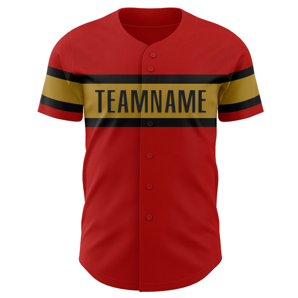 Custom Red Black-Old Gold Authentic Baseball Jersey