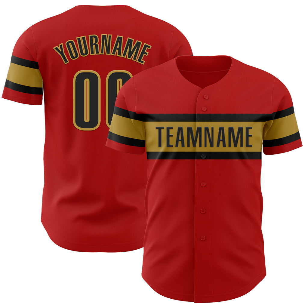 Custom Red Black-Old Gold Authentic Baseball Jersey