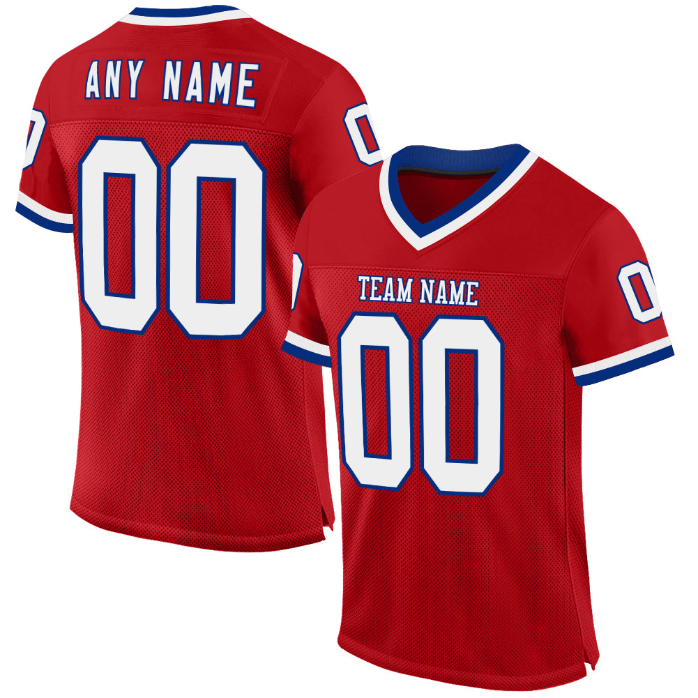 Custom Red White-Royal Mesh Authentic Throwback Football Jersey