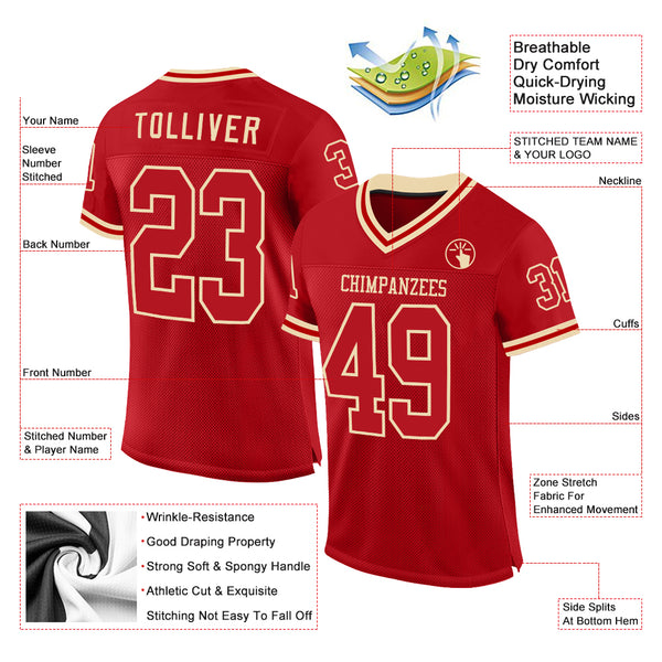 Custom Red Cream Mesh Authentic Throwback Football Jersey