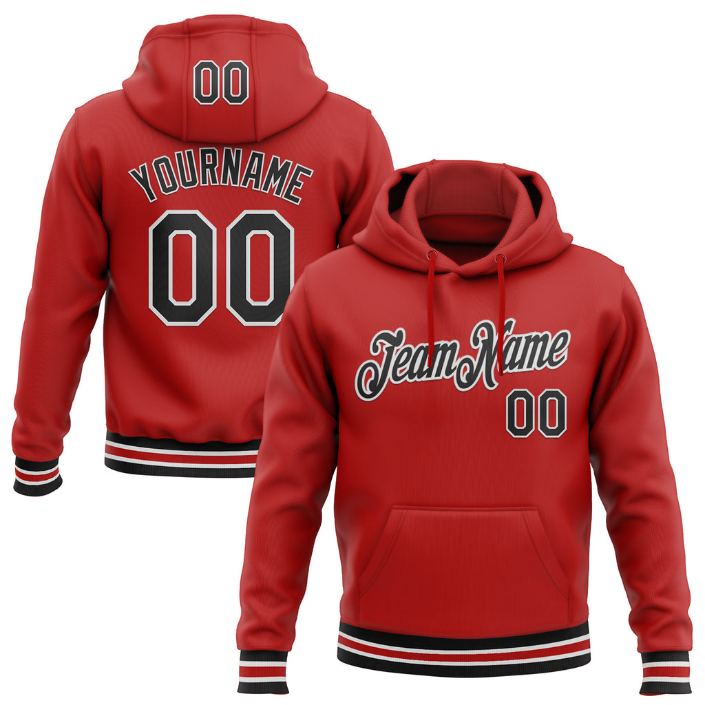 Custom Stitched Red Black-White Sports Pullover Sweatshirt Hoodie