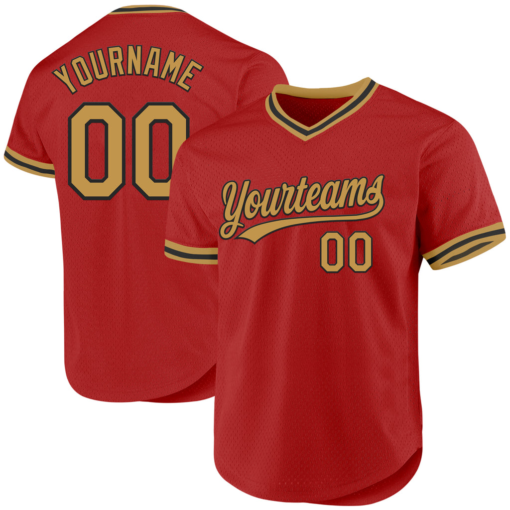 Custom Red Old Gold-Black Authentic Throwback Baseball Jersey