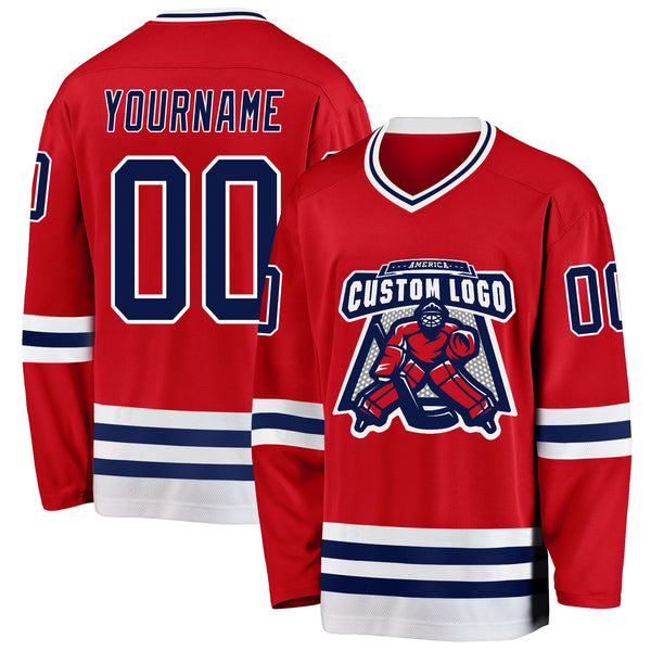 Custom Red Navy-White Hockey Jersey