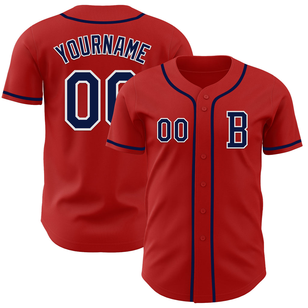 Custom Red Navy-White Authentic Baseball Jersey